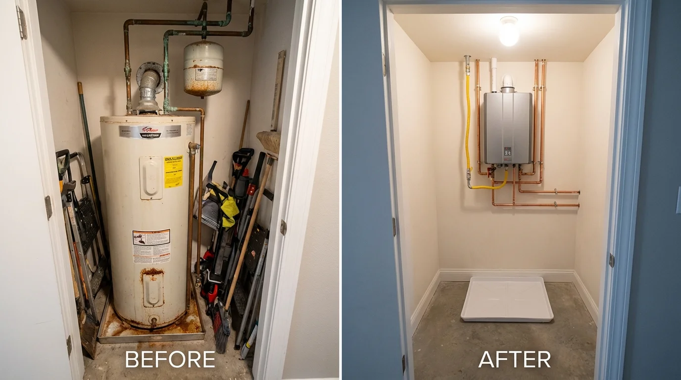 Tank water heater versus wall-mounted tankless unit comparison for Fremont, IN homeowners